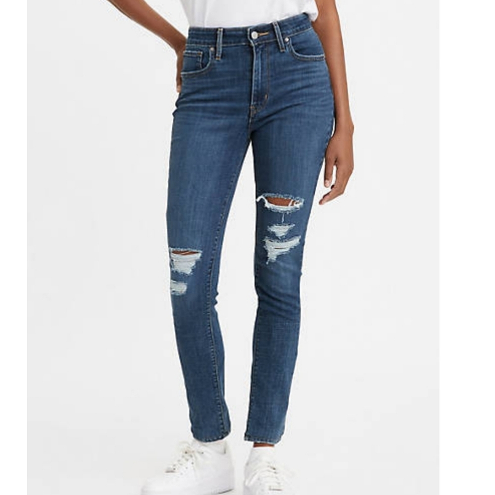 Levi's 721 HIGH RISE SKINNY WOMEN'S JEANS Distressed Size 30 Dark Wash